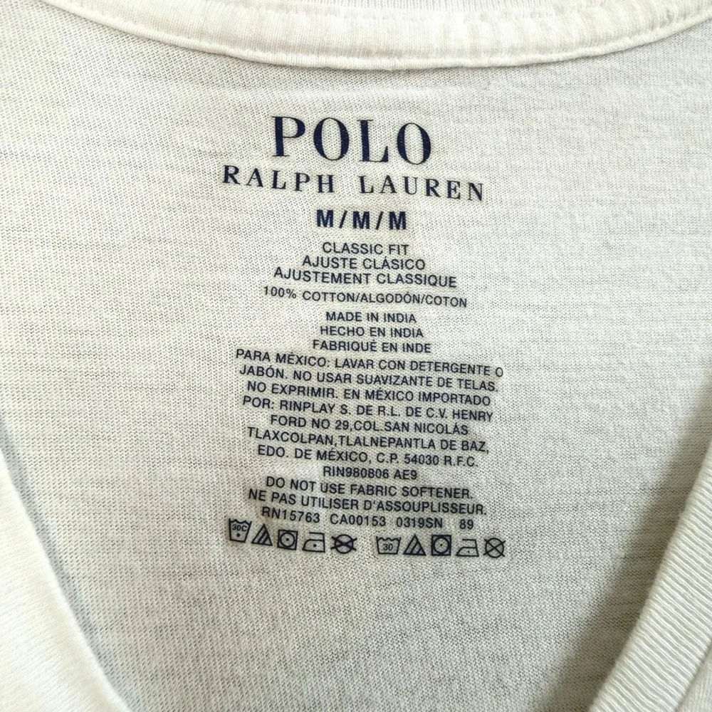 Polo Ralph Lauren V-Neck T-Shirt Mens M White Classic Fit Pony Logo
